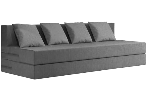 Image of Rosebell Foldable Easy Lightweight Four-Person Four Seater Sofa Cum Bed Jute Fabric Washable Cover- Including 4 Cushion - Size 6X6 Feet | Color - Grey | Perfect for Living Room & Office