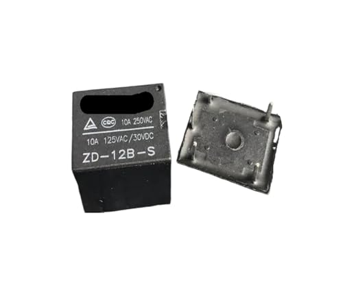Relés electromecánicos de 5 pines ZD-12B-S con bobina de 12V y corriente de 10A, 2 uds