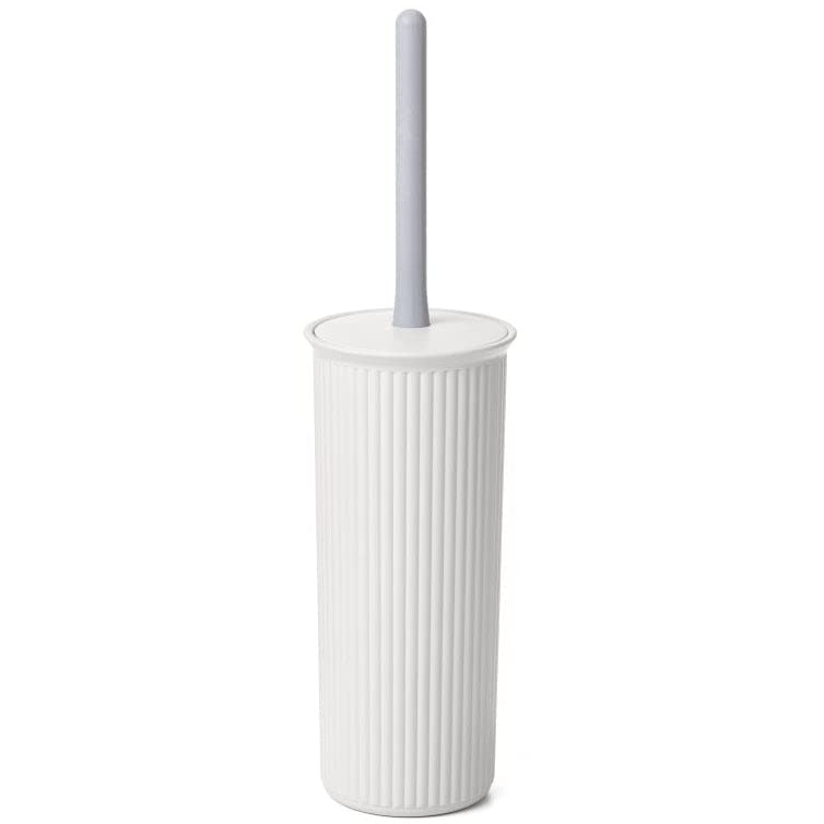Image of Superio Ribbed Collection Toilet Bowl Brush and Holder Set, Decorative Plastic Bathroom Toilet Brush with Holder, Toilet Cleaner Scrubber, White - 1 Pack