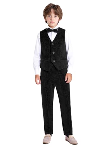 Image of YiZYiF Boys Suit Dress Clothes Ring Bearer Outfit Homecoming Dresses Boy Vest Pants and Bowtie Set Wedding Tuxedo Suits