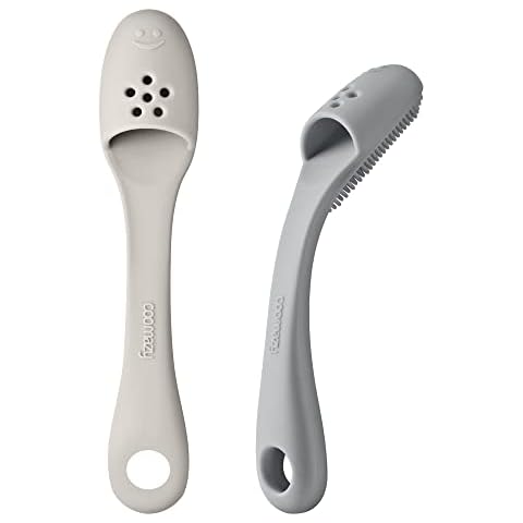 Coomazy Dog Finger Toothbrush, Dog Tooth Brushing Kit with Food Grade Silicone, Easily Clean Teeth Dirt, Suitable for Medium and Large Dogs, 2-Packs, Beige+Grey Cover
