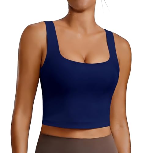 Image of PINSPARK Sports Bra for Women Square Neck Longline Tank Top with Built in Bra