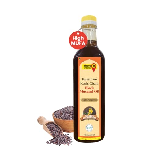 Image of KISAANSAY Pure Cold Pressed Black Mustard Oil 2L|Unrefined,Non-Hydrogenated|A1 Grade Black Mustard Seeds|Kolhu /Kacchi Ghani /Checku|Good For Heart health (2L)