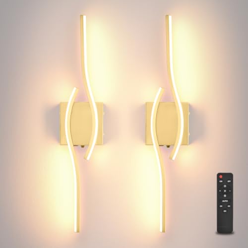 Image of Battery Powered Wall Sconces Set of 2, Gold 23.6 inch LED Dimmable Wall Sconce with Remote Control /Timer /Memory, USB Rechargeable Wall lights for Living Room, Bedroom, Hallway Wireless scones lighting