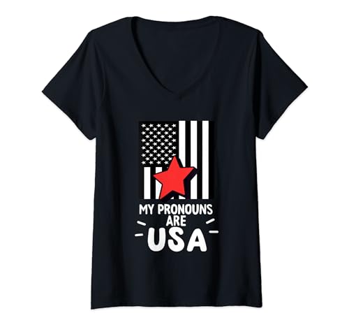 Rétro My Pronouns Are USA 4th of July Proud American Flag T-Shirt avec Col en V