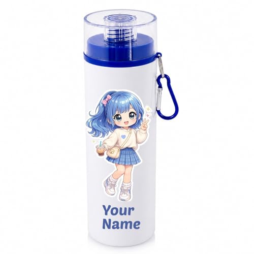 Image of Custom Korean Theme Name Water Bottle 800ml | Aluminium Cute Cartoon Bottle with Carabiner Clip | Gift for Kids, Girls, Birthday Return Gift|Birthday Return Gift
