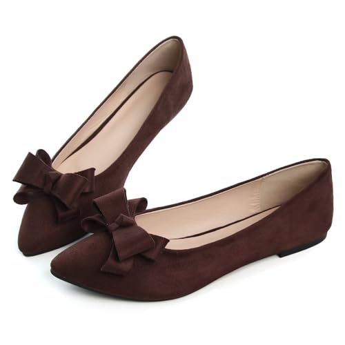Image of SAILING LU Ballet Flats Shoes for Women's Dressy Comfortable Slip On Pointed Toe Ballerina Walking Flats Loafers Business Casual Brown Size 10