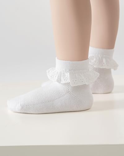 2-8Y Toddler Little Girls Cute White Ruffle Socks Dress Lace Frilly Ankle Cotton School Socks3