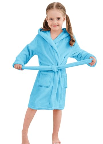 Image of Umeyda Girls Fleece Hooded Robes, Warm Printed Bath Robe for Kids Soft Fuzzy Bathrobe for Gifts