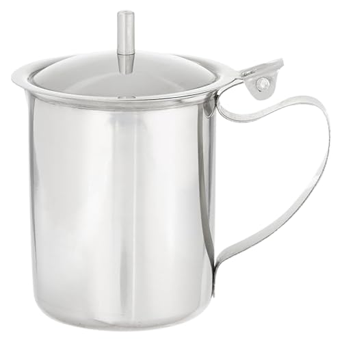 Fonteme Stainless Steel Creamer with Cover 10 oz Medium Metal Milk Jug for Coffee Tea Kitchen or Restaurant Use