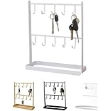 CokBlu 玄関用多機能収納スタンド キーボックス・雑貨ボックス付き 収納フック ×4 + 時計置き イヤリング・ネックレスアクセサリースタンド 省スペース垂直収納 玄関鍵置き小物入れ​