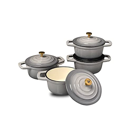 Lexi Home Cast Iron Enameled Mini Baking Dishes With Lid 4", Casserole Dish, Oven Pan For Serving And Cooking Lasagna, Casseroles, Roasting Meats & More, Kitchen Cookware - Grey 4 Pc Set #TOP1