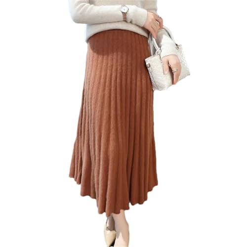 Women Winter Cashmere Long Waist Slim Skirt A-Knit Umbrella Pleated Skirts