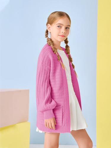 Image of Haloumoning Kids Girls Open Front Cardigan Sweaters Long Sleeve Cable Knit Fashion Clothes with Pockets 5-14 Years
