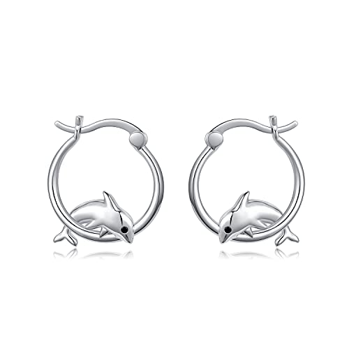 Dolphin Earrings for Women 925 Sterling Silver Dolphin Hoop Earrings Sea Animal Huggie Hoop Earring for Sensitive Ears Dolphin Jewelry Gifts