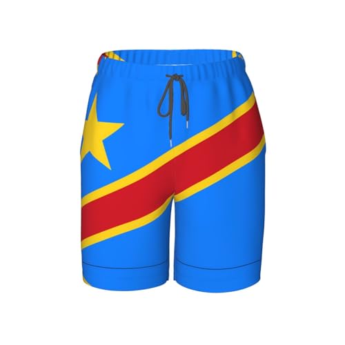 Flag of The Congo Youth Beach Pants, Soft and Breathable, with Drawstring Waist, Suitable for Sports and Leisure.