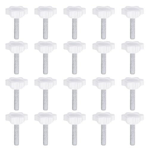 HARFINGTON 20pcs Star Knobs M6 x 25mm Male Thread 25mm Plastic 6-Point Head Stud Knob Hand Tightening Clamping Screw Replacement Threaded Handle, White