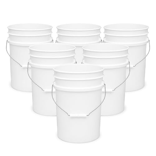 Image of ePackageSupply 5 Gallon Bucket - Food Grade Bucket BPA-Free, Translucent, 6 | Metal Handle Grip, Heavy-Duty 90 Mil HDPE Plastic Pail, Food Safe Stackable Utility Container, Lid Not Included, Made in USA