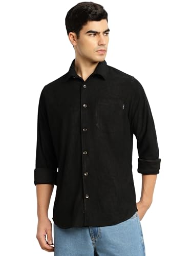 Image of Thomas Scott Men's | Corduroy | Full Sleeve | Slim Fit | Polyester-Blend | Single Pocket | Spread Collar | Casual Shirt