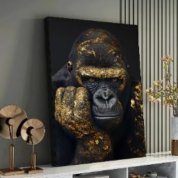 Toile de gorille doré : art mural moderne sur toile pour une ambiance jungle chic