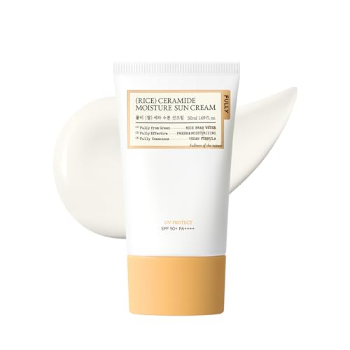 FULLY Rice Ceramide Moisture Sunscreen with PDRN, SPF 50 Broad Spectrum, Korean Sunscreen, For All Skin Types, No White Cast, Lightweight, Hydrating, Vegan, Korean Skin Care, 1.69 fl. oz.