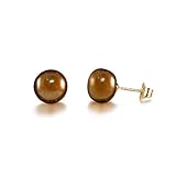 10K Yellow Gold Freshwater Cultured Chocolate 8 - 8.5mm Button Pearl Stud Earrings Screw Back Post