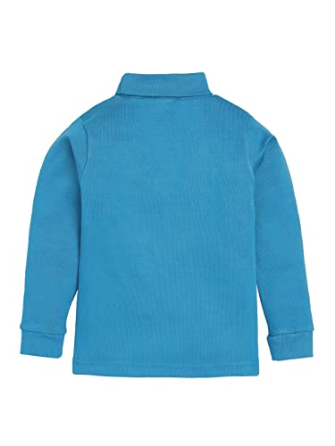 Image of Baba & Baby Kids High Turtle Neck Cotton T-Shirt (3-4 Years, Blue-Green)