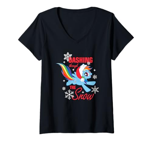 T-shirt femme Mon Petit Poney de Noël, le cadeau idéal avec col V et imprimé hivernal