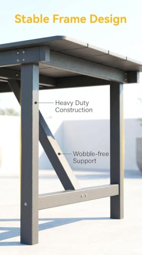 Image of 67'' HDPE Outdoor Dining Table for 6 Rectangular Patio Table for Yard Deck | Dining Table with Umbrella Hole Large Space for 4-6 All-Weather Resistant Heavy Duty Rust-proof Outdoor Indoor Use