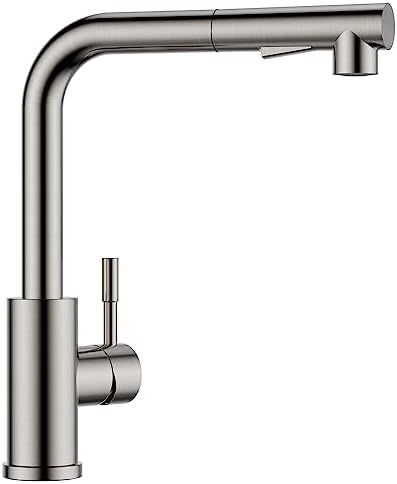 Rubinetto Cucina Nero FORIOUS - Doccetta Estraibile, 2 Flussi, Alto Getto - Acciaio Inox