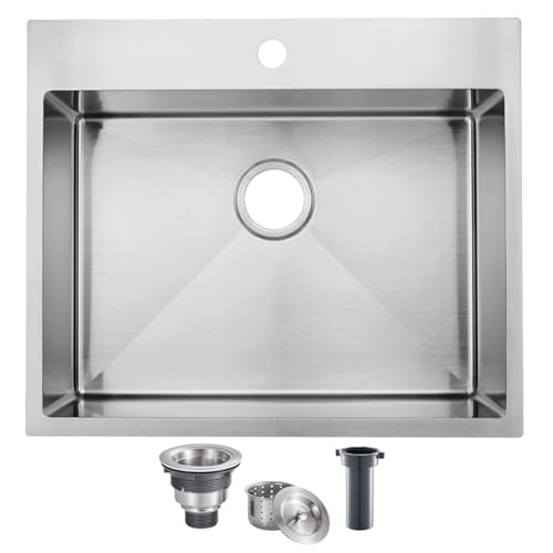 Image of SHACO 22x18 Inch Drop In Kitchen Sink, 22 Inch Topmount Outdoor Bar Sink, 16 Gauge Stainless Steel Single Bowl Brushed Nickel Small Kitchen Sink with Strainer Drain