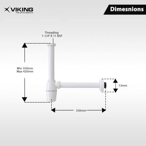 Image of Viking ABS Bottle Trap White | 12″ Inlet & 12″ Outlet Pipes | Thread Size 32mm (1-1 /4″) | 300mm (12 inch) Length & Height | Anti-Cockroach & Odor Trap for Bathroom & Kitchen