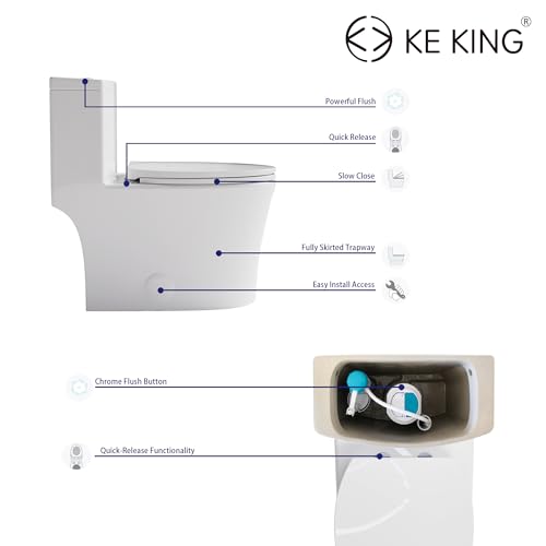 Elongated One-Piece Toilet, Full Skirt & Sleek Design, Dual Powerful Flush Toilet 0.8/1.28 GPF and MAP 1000g, Comfort Height Toilet, White, 12'' Rough-in - Image 4