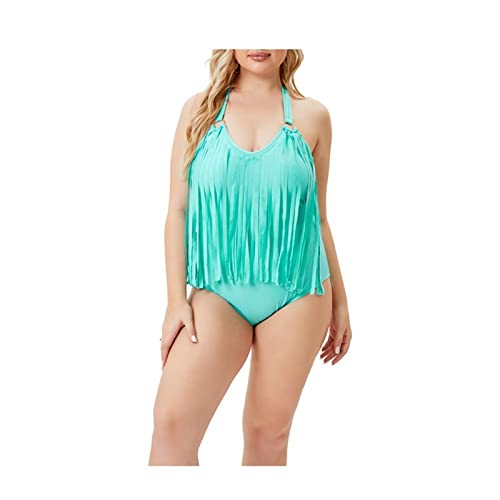 Homxi Bañador Mujer Dos Piezas Tankini,Borlas Bañadores Tallas Grandes Mujer Baratos Verde Bañador Talla Grande XXXL
