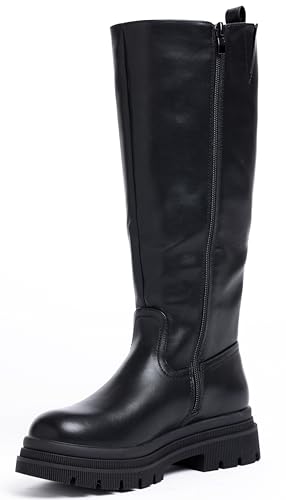 URBAN ROSA Stivali Alti Donna con Tacco Largo Suola Spessa Stile Minimal Chic 8031 (NERO, 40 EU, Adulto, 40, Numero, Sistema Taglie Calzature EU, Media)