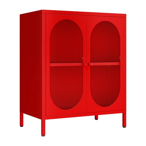 Small 2 Transparent Door Metal Storage Side Buffet Cabinet for Be...
