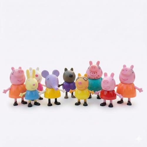 Image of 9 Pcs Peppa Pig Figure Set - Complete Family & Friends Toy Playset with Poseable Action Figures for Toddlers & Kids