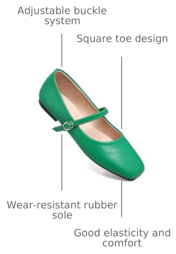 Image of TN TANGNEST Leather Flats for Women Retro Mary Jane Flats | Comfortable Square Toe Slip On Flats with Buckle Strap, Soft Work Flats Office Shoes
