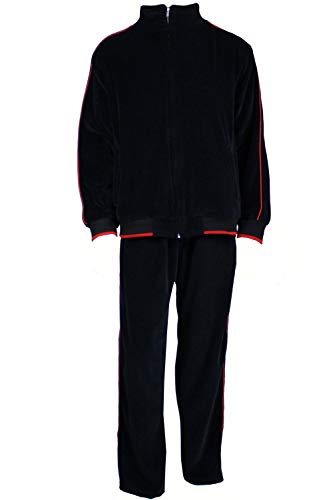 Sweatsedo Mens Velour Tracksuit (XXX-Large, Black w/Red Piping)