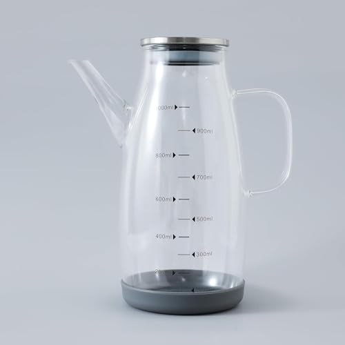 Image of The Better Home Glass Oil Bottle Dispenser 1000 ML (1Pcs) Large Glass Oil Dispenser Bottle with Lid | Leakproof Glass Oil and Vinegar Dispenser with Measurement | Olive Oil Bottle Dispenser