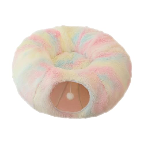 Fzaqwen 猫のトンネル ドーナツトンネル 1 1 ハンギングボール付き ポータブル かわいい 洞窟の隠れ家 折りたたみ式 猫 ウサギ 子犬 フェレット用, カラフル