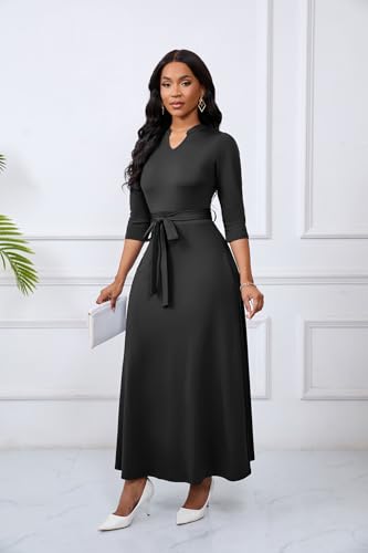 Image of BubFee Maxi Dresses for Women Semi Formal Long Dress 3 /4 Sleeve Casual A-line Church Dresses with Pockets