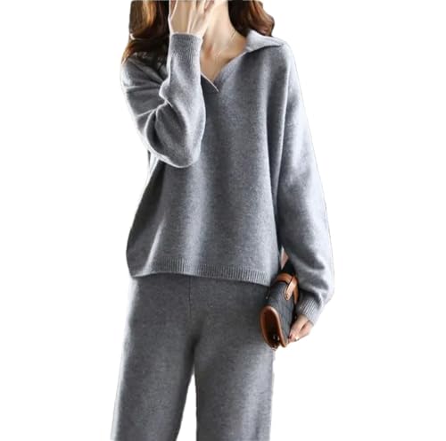 Survêtement oversize femme tricot ensemble 2 pièces pantalon droit décontracté