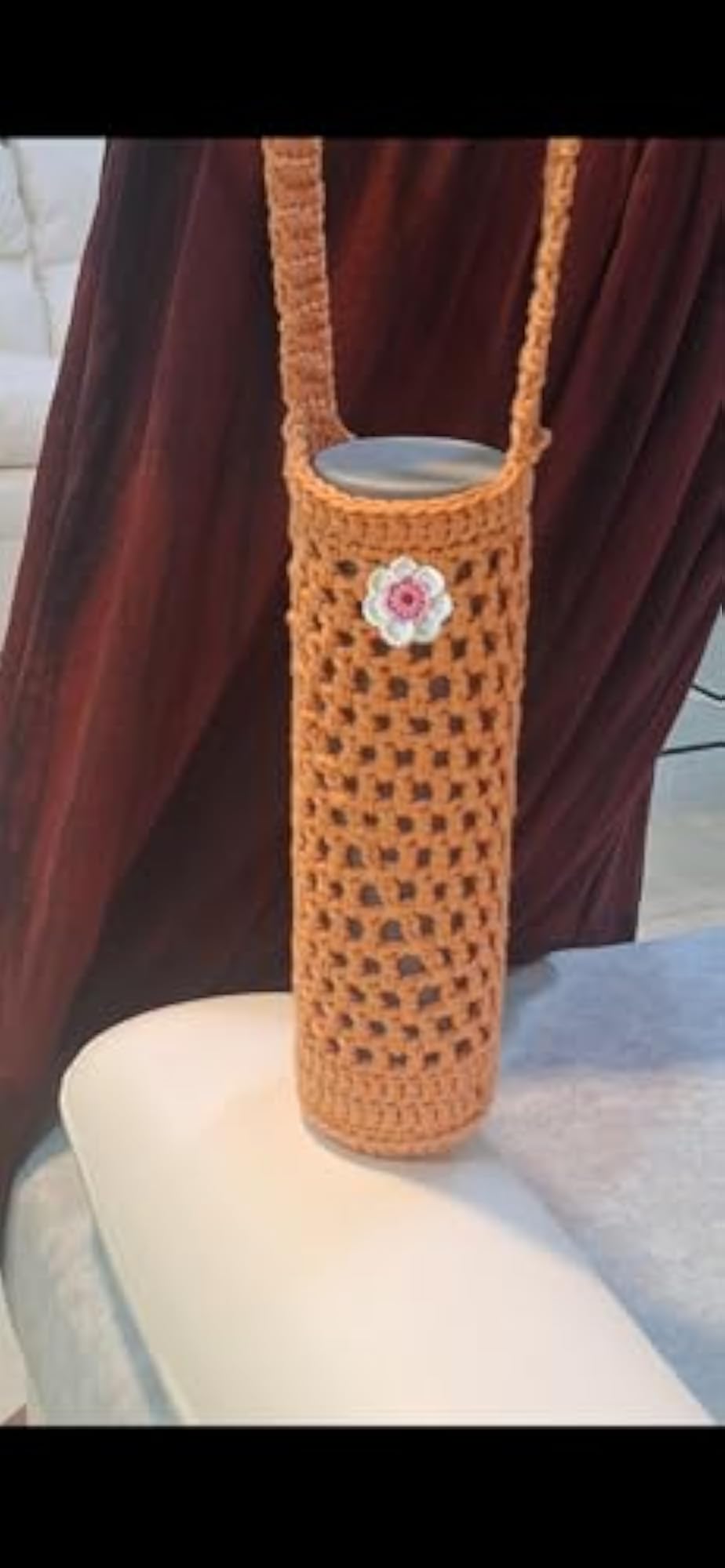 Handmade Crochet Water Bottle Holder, Pastel Orange