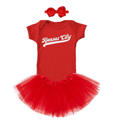 Kansas City - Baseball Jersey Style Script Baby Bodysuit + Tutu Skirt + Bow Headband Set2