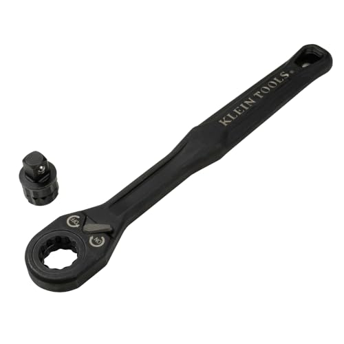 Image of KLEIN TOOLS 65408ADP KNECT (M) Pass Through Ratchet and 3 /8-Inch Socket Adapter Set, 90-Tooth Wrench for Extended Threaded Rods, Compact and Comfortable Grip, Traditional Socket Compatibility