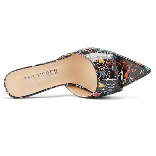Image of TNYNFBEB Womens Stiletto High Peep Open Pointed Toe Sandals Mules Shoes Slip-on Slingback Office Party Dress Patent Leather Summer 3.9 Inches Heels