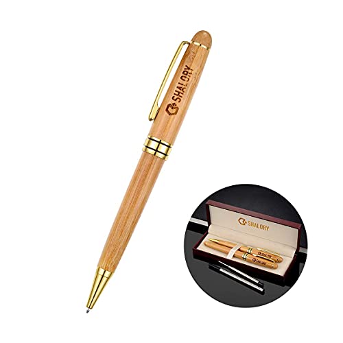 Image of Bamboo Wooden Pen Set - 1 Ball Pen with Medium Tip and 1 Rollerball Pen Fine Tip - Smooth Writing Flow Gift Pen with Extra 2 Refills, Black Ink