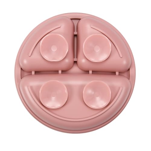 PandaEar 3 Pack Toddler Plates, Silicone Divided Suction Plate for Babies, BPA-Free 100% Food-Grade Silicone Unbreakable Baby Plate (Pink/Linen/Light Pink)