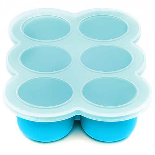 Image of WeeSprout Silicone Freezer Tray with Clip on Lid Perfect Food Storage Container for Homemade Baby Food, Vegetable, Fruit Purees, and Breast Milk (Bright Blue, Six 3 Ounce Sections)